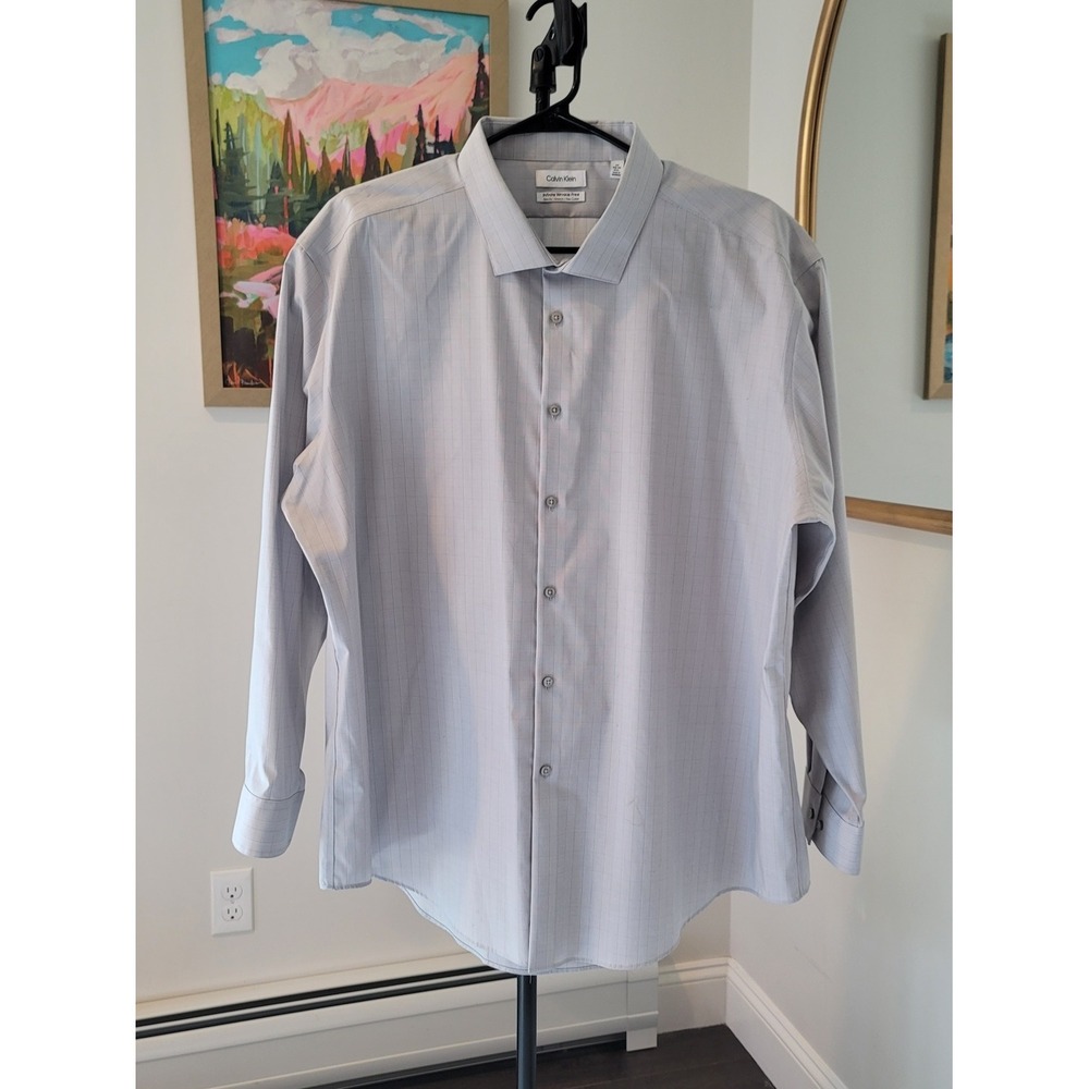 EUC CALVIN KLEIN Infinite Wrinke Free Slim Fit Stretch Shirt Gray Men's Size 4X